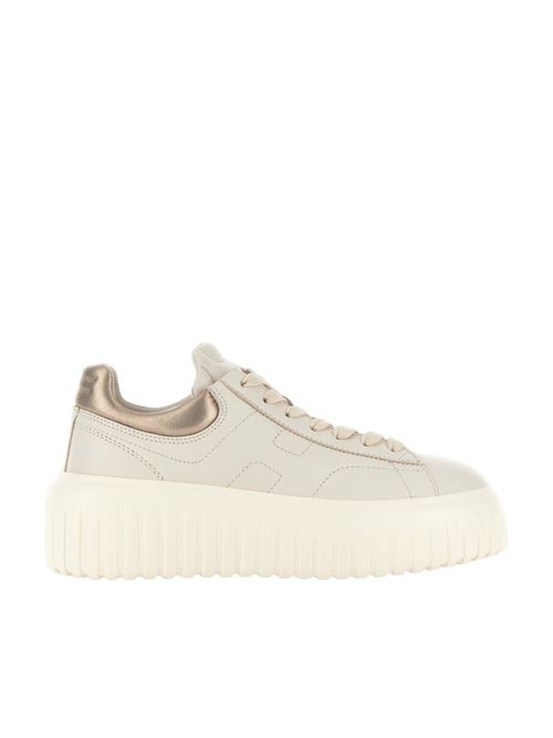 Sneakers da donna in pelle con dettagli oro H laterale tono su tono color avorio. HOGAN | HXW6450FC60KU00GAN
